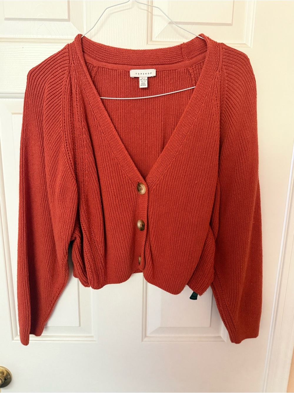 Topshop Brick-Red Button Front V-Neck Cardigan